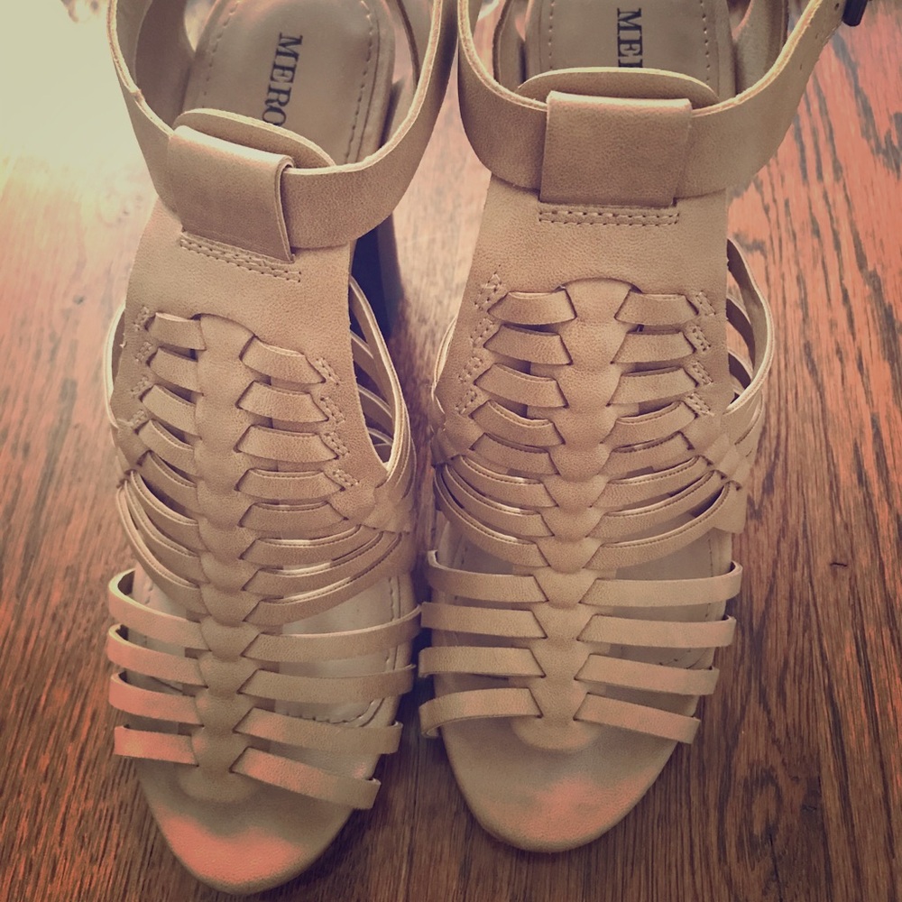 Merona tan heels worn once. Like new 3.5” heel